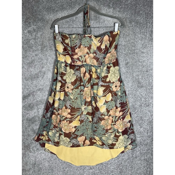 Kimchi Blue Babydoll Halter Lined Sheer Floral Safari Animal Dress Womens Sz LG - Picture 1 of 7
